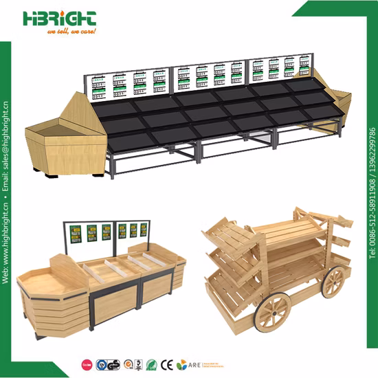 Supermarket Store Display Metal Wooden Fruit and Vegetable Stand Rack