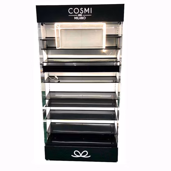 Les cosmétiques en métal adaptés aux besoins du client composent l'étagère cosmétique de maquillage de magasin d'affichage