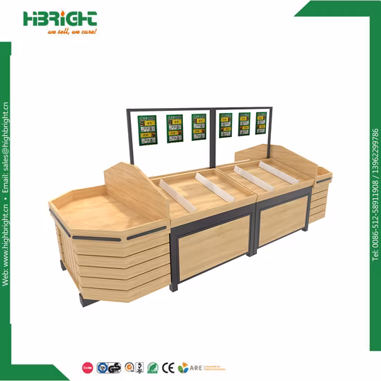 Support de support de fruits et légumes en bois en métal d'affichage de magasin de supermarché