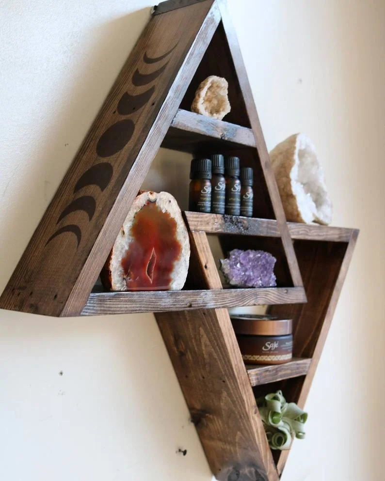 Customized Home Decor-Rustic Shelves Double Triangle Floating Wood Shadowbox (Natural Weathered Gray)