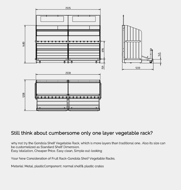 2 Tier Basket Market Shelves Fruit Vegetable Rack for Shop