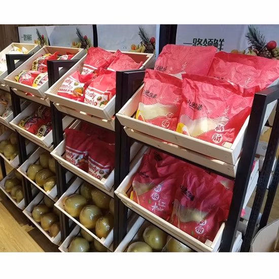 Support de légumes et de fruits en bois et en acier de haute qualité pour supermarché